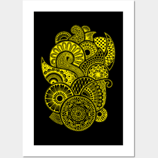 Abstract Mandala design (yellow on black) Posters and Art